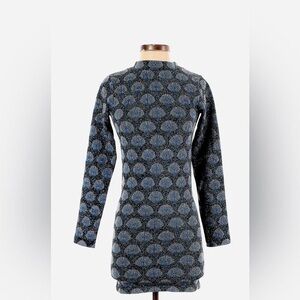 ZARA Metallic Blue Shell Print Knit Mini Dress - Open Back - Size XS
